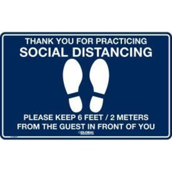 Nmc GEC&#8482; Dark Blue Social Distancing Floor Sign, 16" W x 10" H , Vinyl Adhesive CU-398979